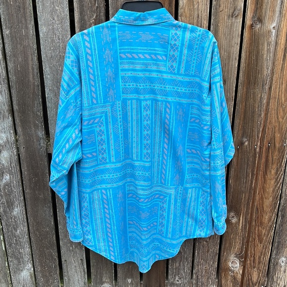 Maxx Fm Shirt Men's Medium Southwest USA Vintage 90s Cotton Teal Blue Gray - Picture 6 of 6